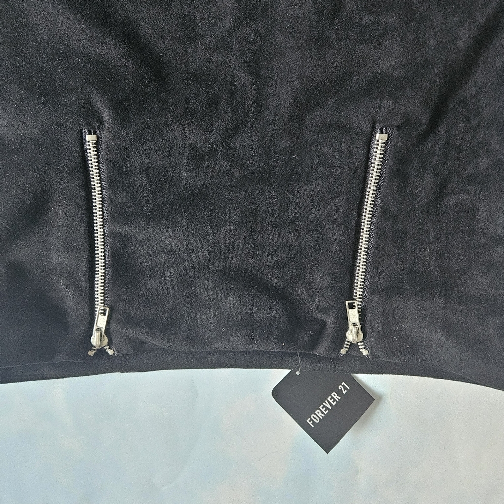Black Suede Double Zipper Mini Skirt - Picture 4 of 7